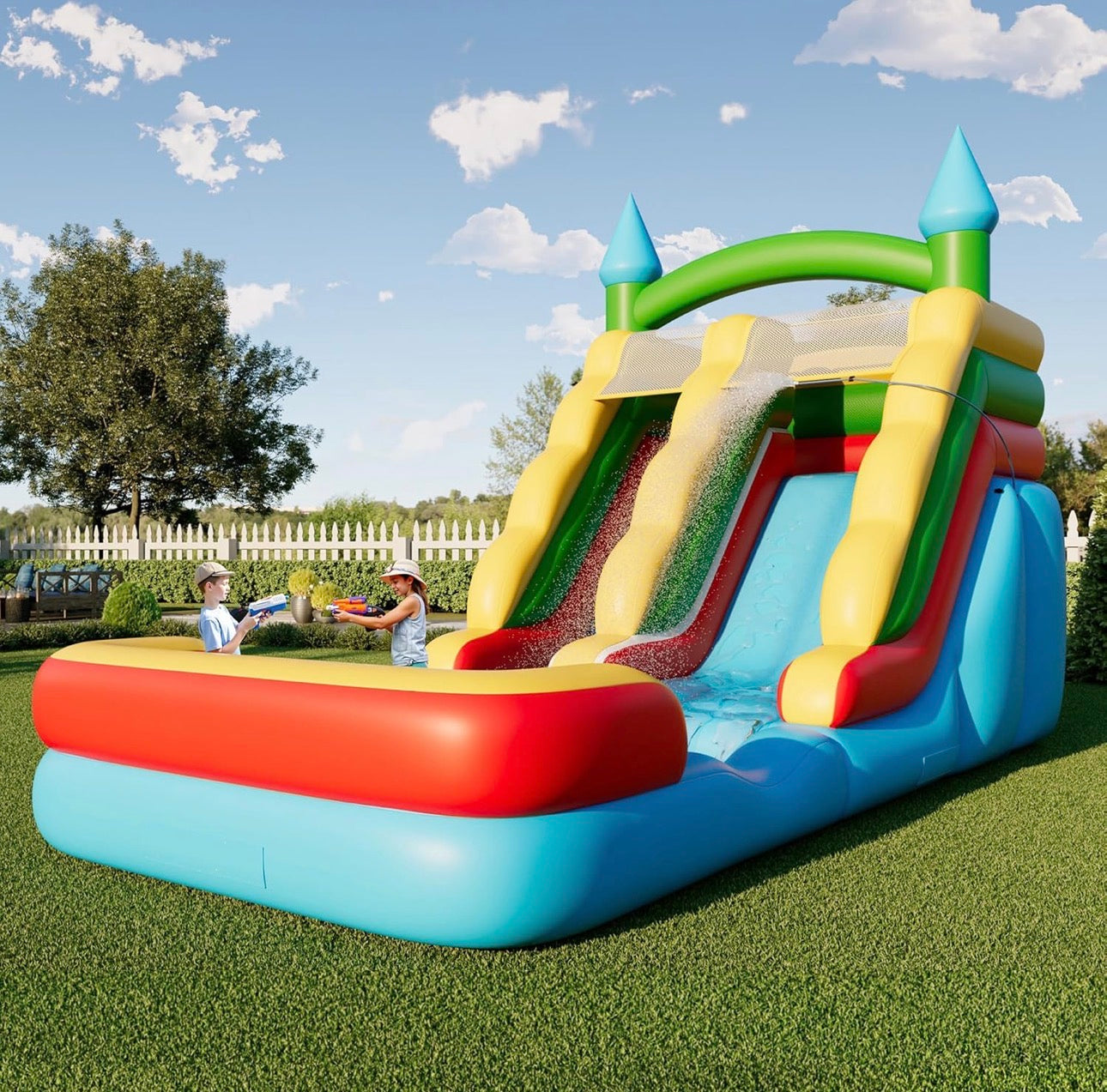 Colorful Castle Water Slide and Pool Combo
