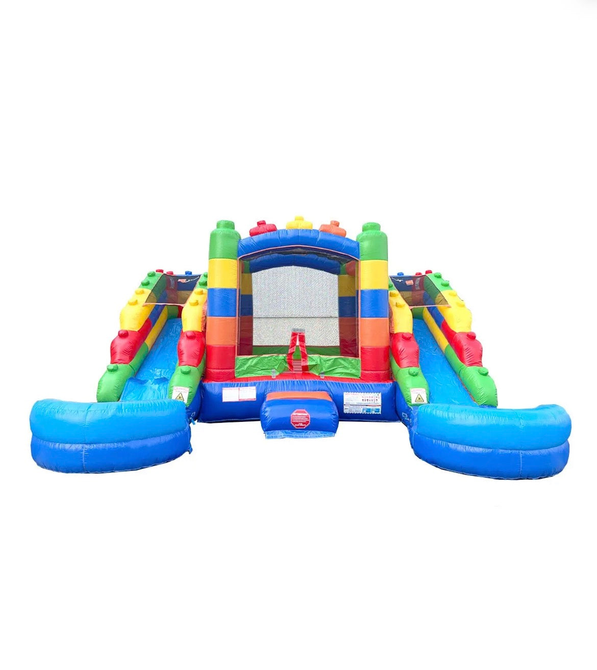 Crossover Building Block Double Slide Bounce House Combo